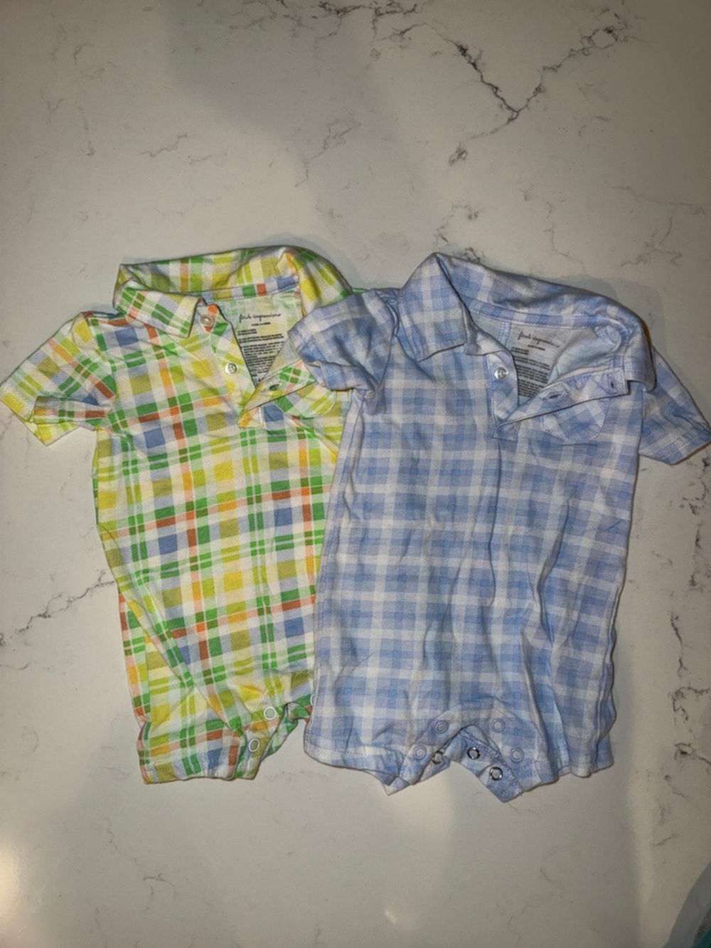 Carter's Plaid Polo Rompers - Blue & Green Multi